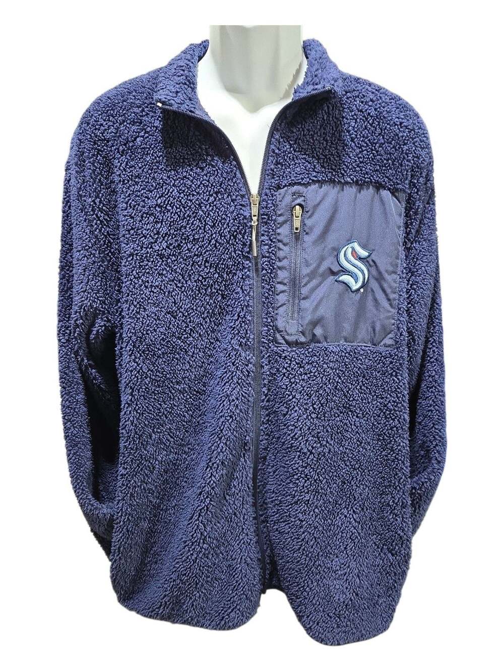 NHL Seattle Kraken Sherpa Fleece Jacket, Size L, Blue